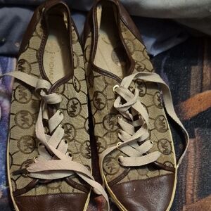 Michael Kors Tan and Brown Monogram Sneakers